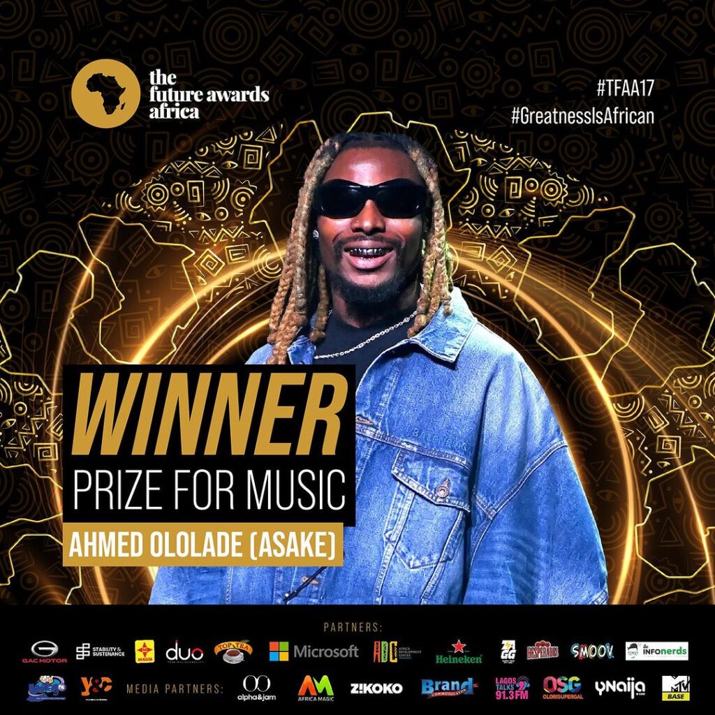 Asake wins Prize for Music at the Future Awards Africa - Afrocritik